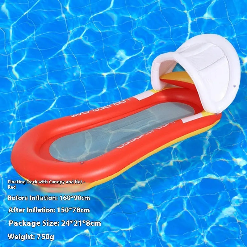 PVC thick sequins inflatable floating row pool lounger in gradient colour with canopy