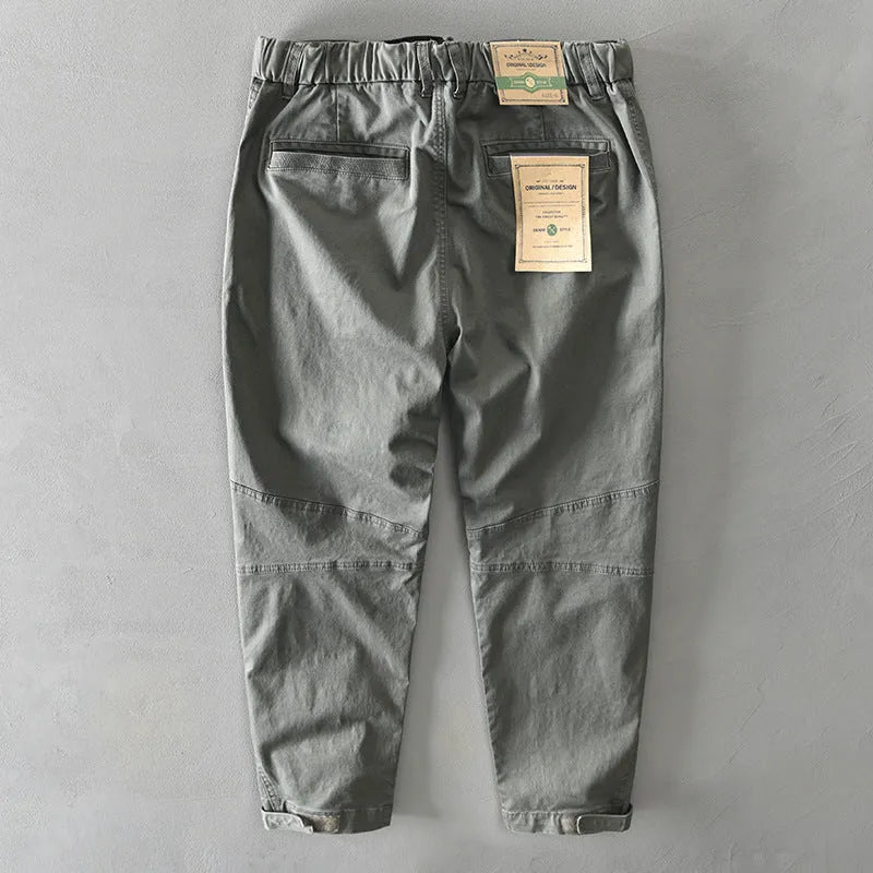 Men's khaki coloured cotton casual overalls with a loose fit and mid-waist design
