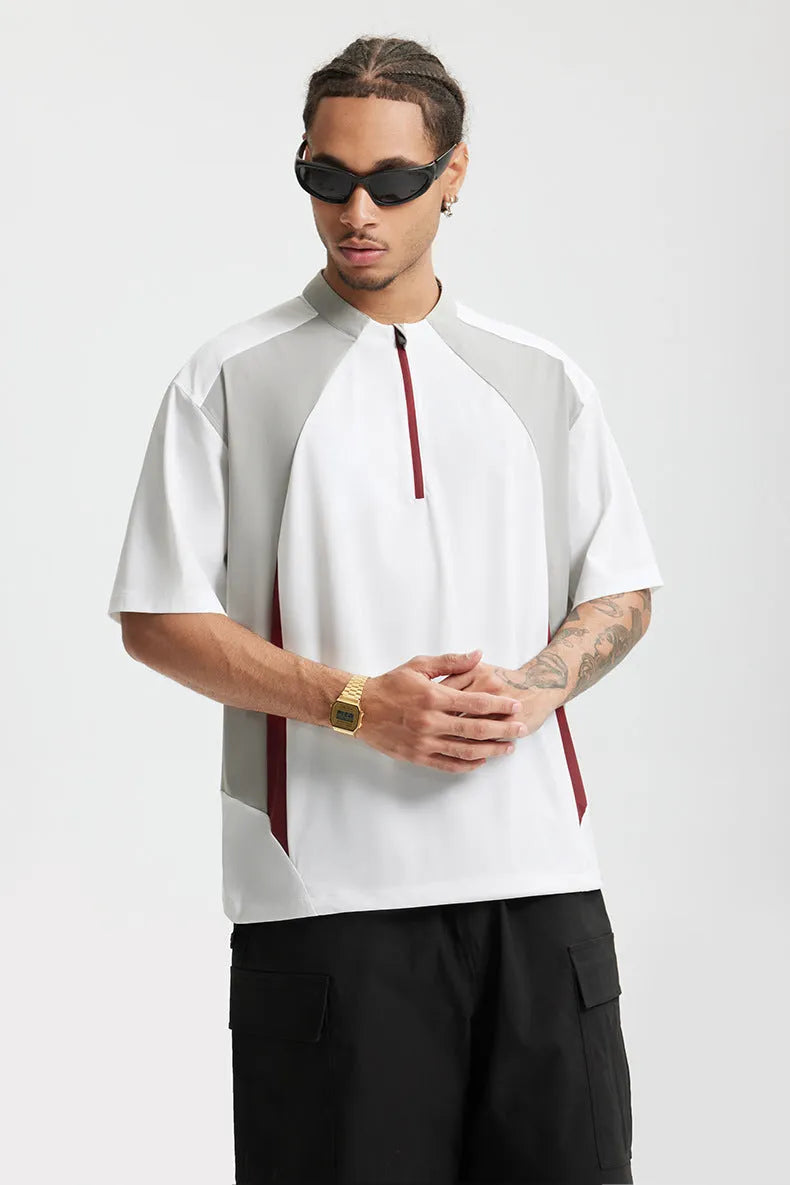 Men's lightweight polyester casual shirt in black or beige with optional long or short sleeves