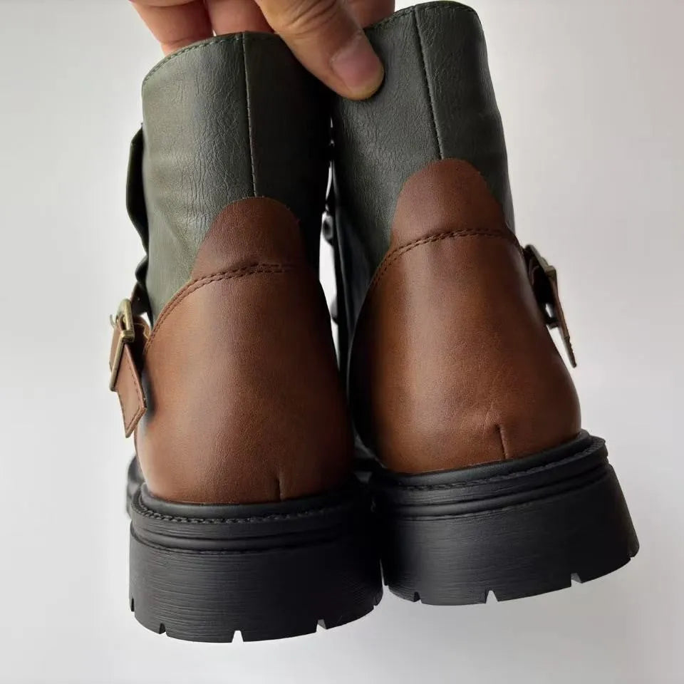 Square heel high-top men's boots brown PU leather low heel height-increasing