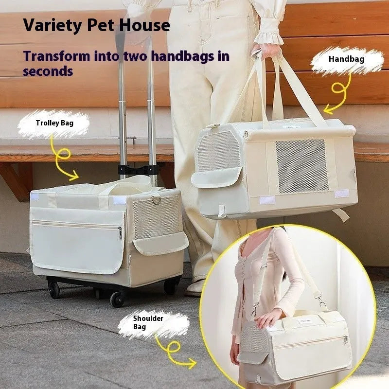 Easy To Go Out cat stress travel bag foldable Oxford cloth pet carrier with transparent window in beige