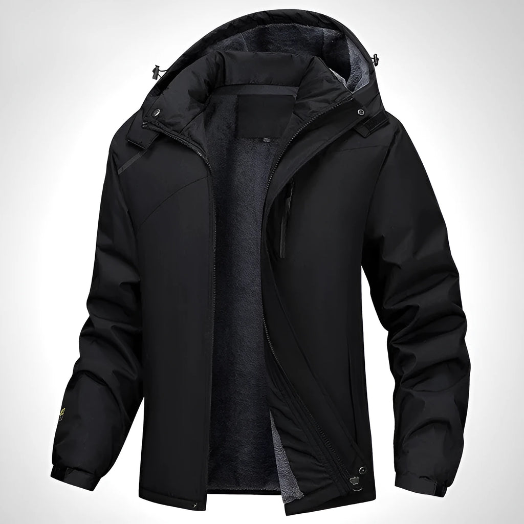 Men's plus size loose fit hooded coat in army green, showing front view with zipper and hood.