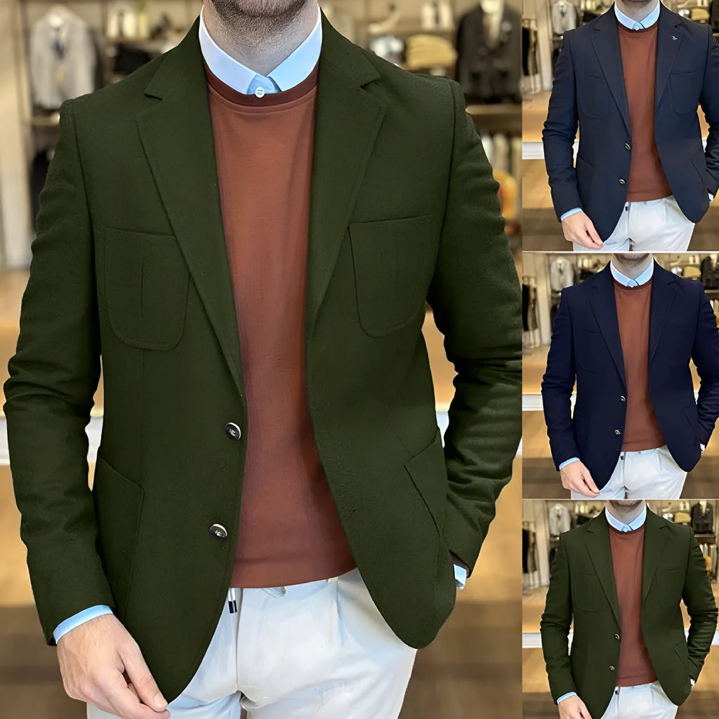 Men's loose fit cotton casual jacket in retro style shown in army green colour