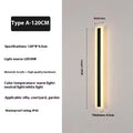 150cm long straight outdoor LED wall lamp with black wrought iron shell and warm white light.