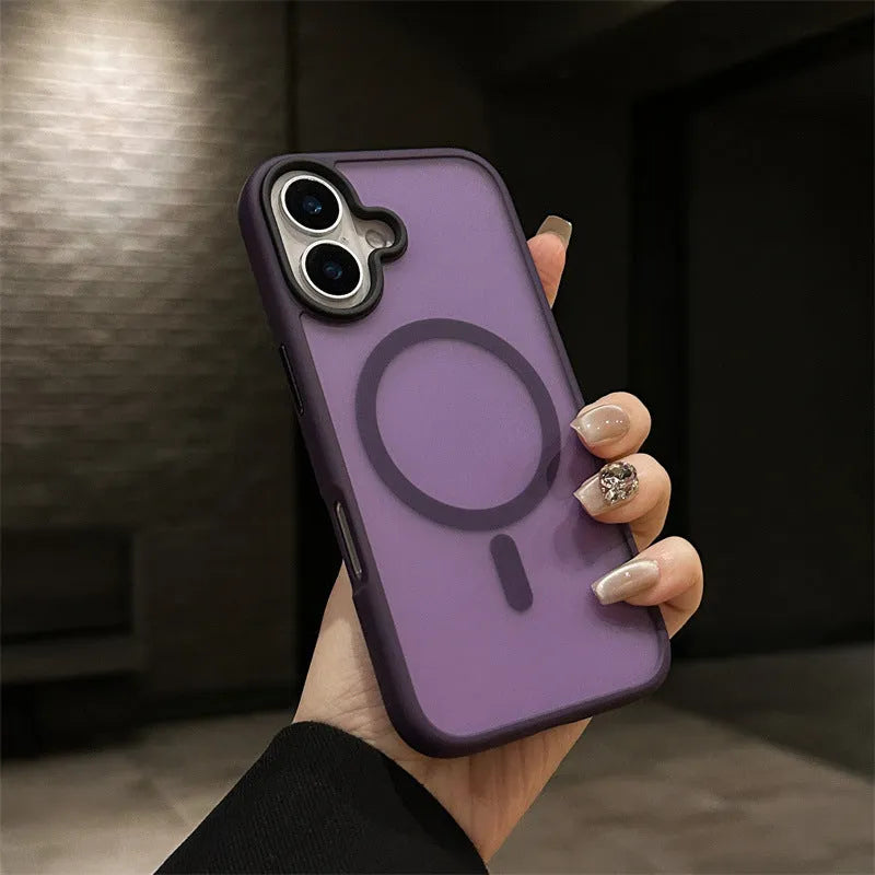 Skin friendly matte magnetic PC phone case for iPhone 16 Pro Max in black with raised bezels
