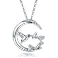 Copper O-link chain necklace for women with morning glory blossom and hummingbird pendant in platinum white gold colour