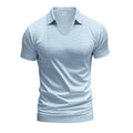 Men's loose fit V-neck short sleeve t-shirt in light blue cotton blend fabric