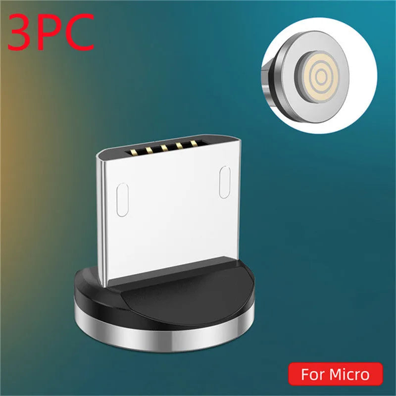Black magnetic charging cable with LED diamond lamp, showing Android and Type-C magnetic connectors.