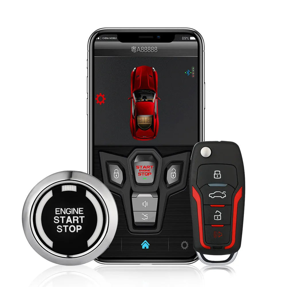 Black and red one-way car alarm system with two remote controls for 3000m vehicle security