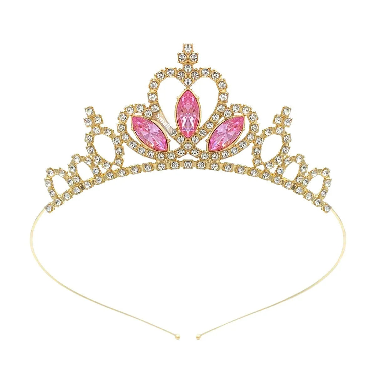 Gold and silver electroplated alloy princess crown headdress for girls with coloured diamond embellishments.