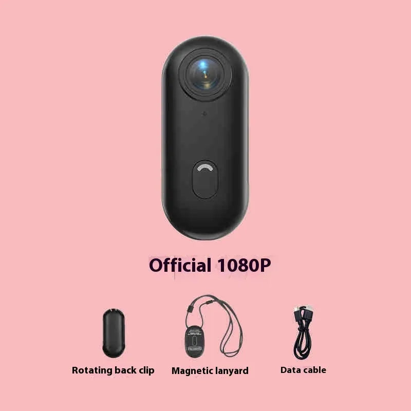 H88 thumb-sized 4K mini sports camera with magnetic mount and waterproof case on a black background