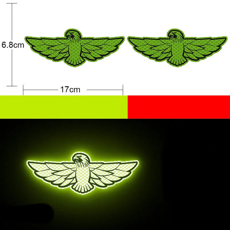Pair of reflective warning stickers with diamond film for vehicles, approximately 9 by 5 cm