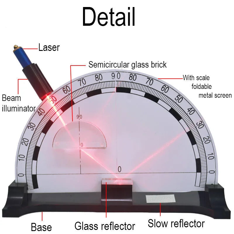 Iron plate optical physics teaching instrument with laser pen on a classroom table