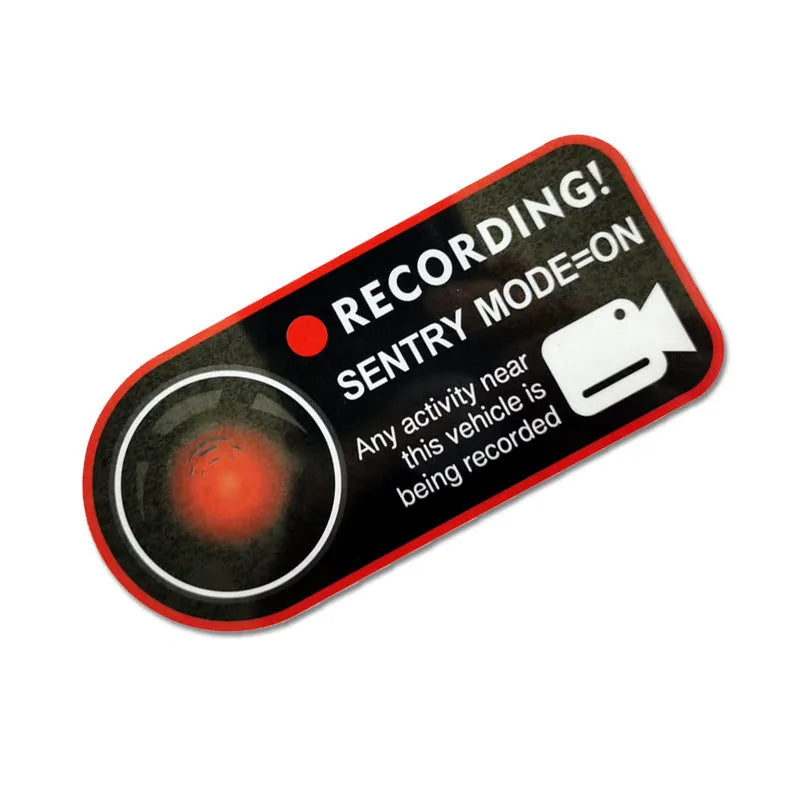 Tesla Sentry Mode warning sticker measuring 11x5 cm with electrostatic backing for window application