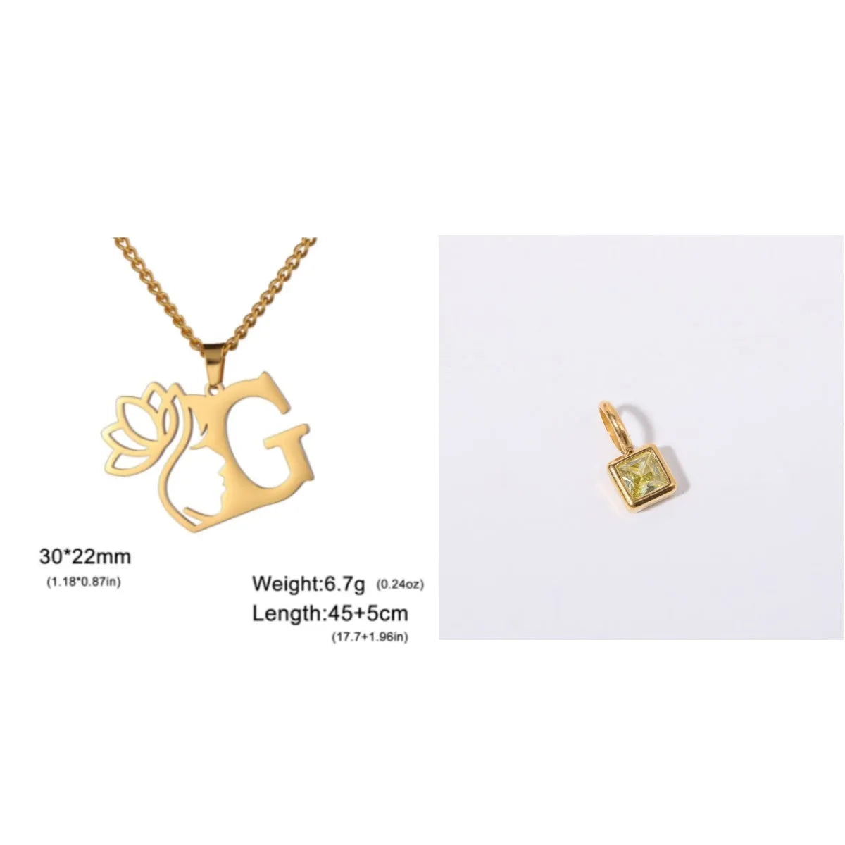 Stainless steel necklace with letter pendant on cross chain in gold or silver electroplated finish