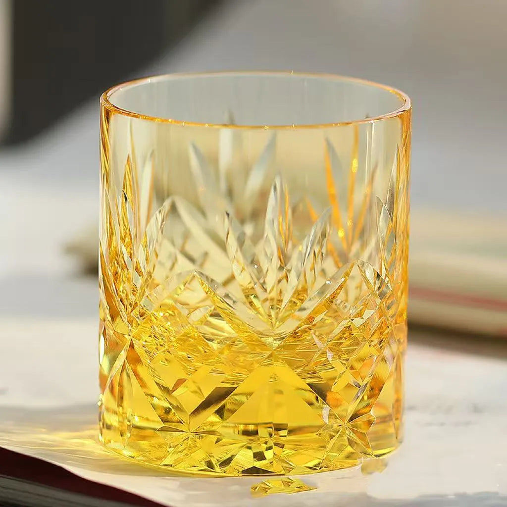 Retro creative crystal wine glass with hand-carved pattern, 201-300ml capacity, available in multiple colours.