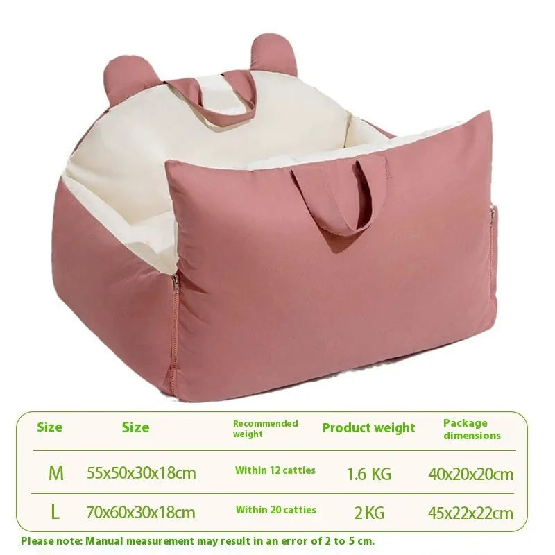 Blue beige removable washable car kennel for dogs, shown in L size 70x60x30cm.