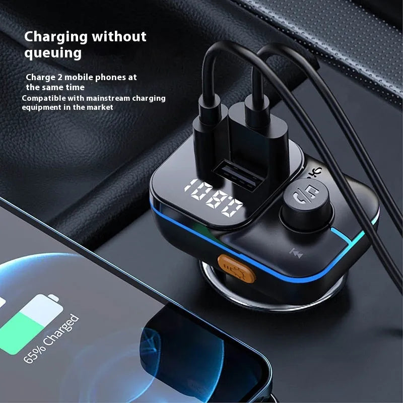 Black car Bluetooth MP3 player charger with USB output and cigarette lighter plug
