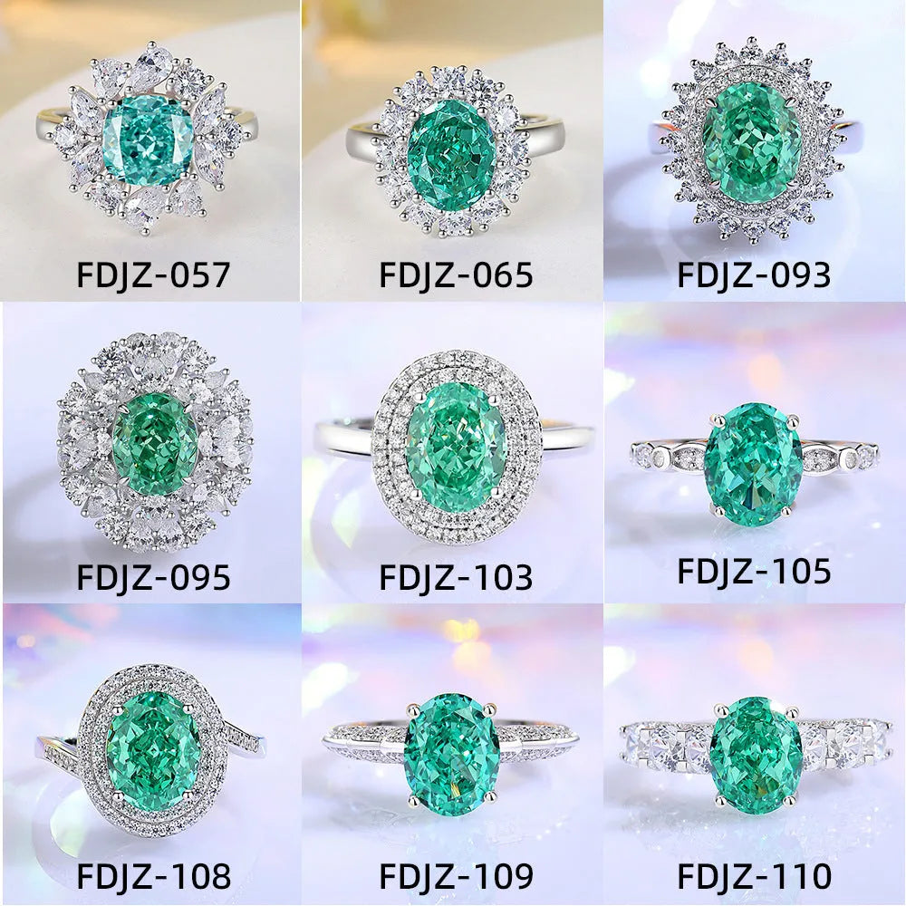 S925 sterling silver ring for women with a green emerald stone set using Palaibahao inlay and diamond accents.