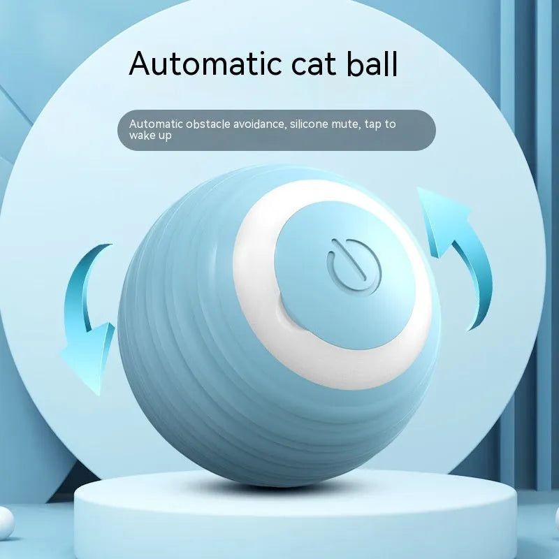 Blue automatic moving cat toy ball with silicone construction for indoor feline play