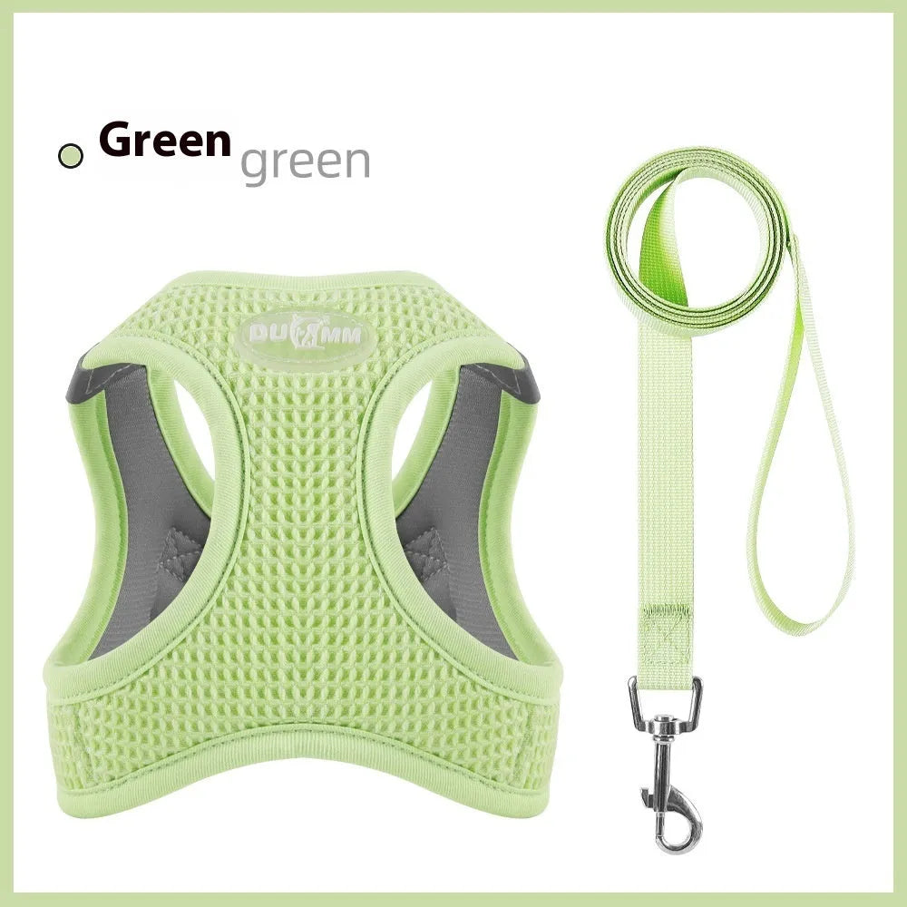 Brown waffle weave cloth cat harness and lead set shown on a size chart