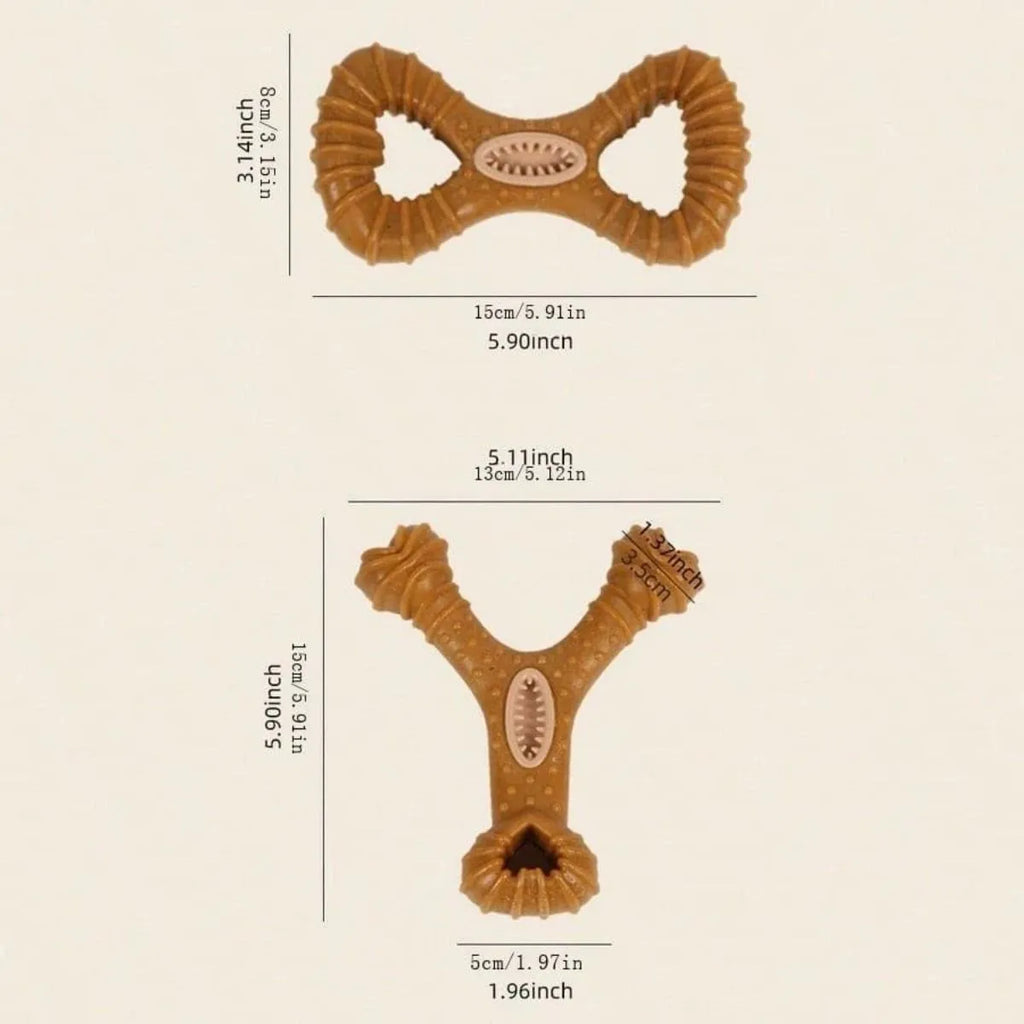 Dog chew toy bone in 8-shape and Y-shape designs with textured dental cleaning surfaces