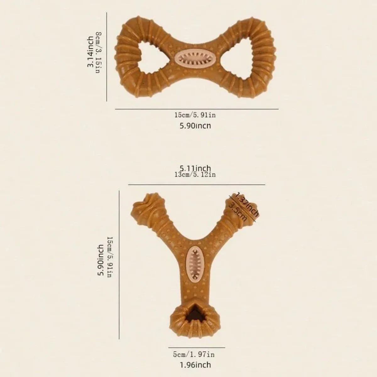 Dog chew toy bone in 8-shape and Y-shape designs with textured dental cleaning surfaces