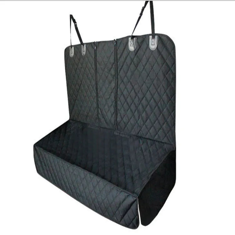 Black pet car seat cover with thick cushion and non-slip net on rear seat, 600D Oxford cloth, size 134.62 x 121.92 cm