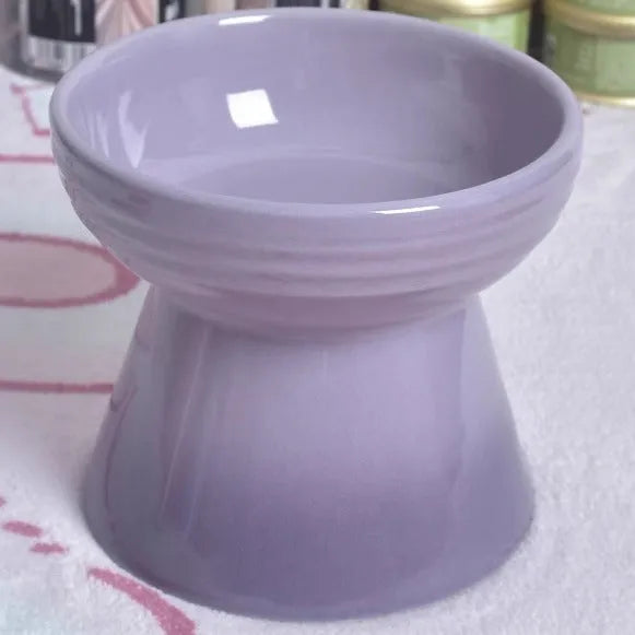 Black ceramic pet bowl with high foot neck protector design for spill prevention