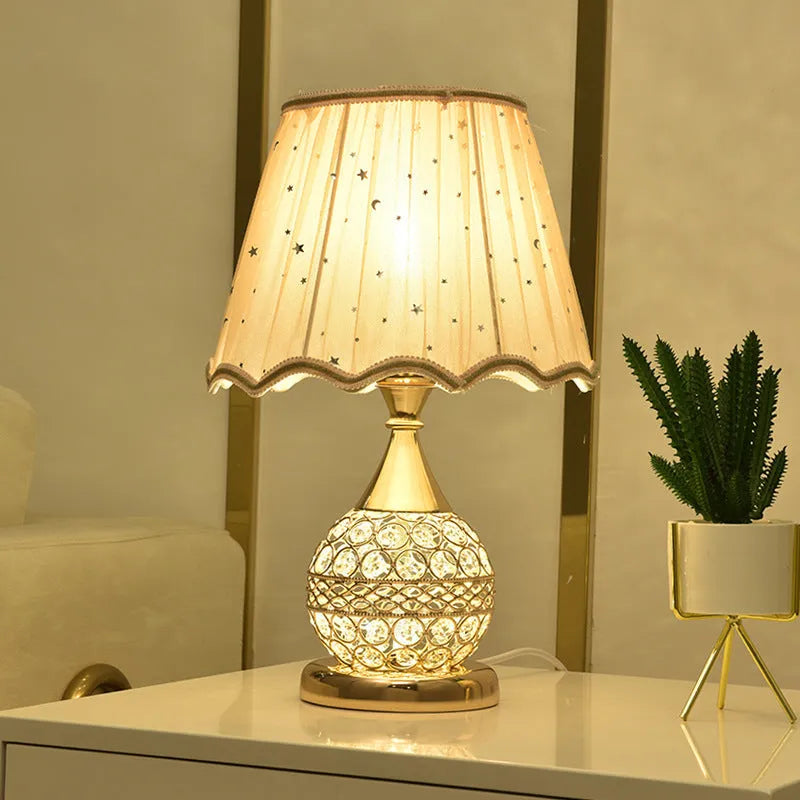 Gold crystal desk lamp with electroplated iron base and remote control for bedroom bedside lighting