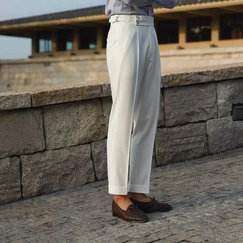 Men's slim fit straight leg business trousers in polyester blend fabric