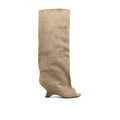 Women's peep toe wedge suede sandal boots in apricot, tassel detail, rubber sole