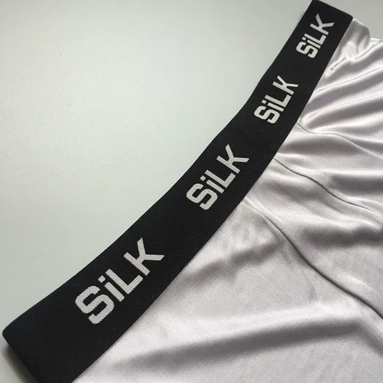 Men's silk shorts in navy blue, skin colour or silver grey with mid-waist loose fit