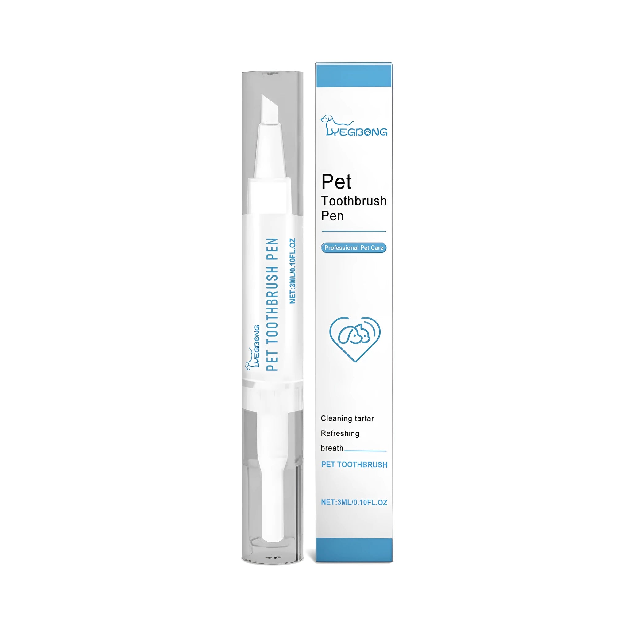 Pet teeth cleaning brush measuring 1.1x12.5cm with 3ml dental solution