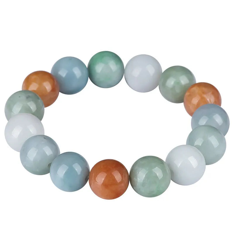 Women's jade bracelet with three colours, 13mm round beads, certificate included
