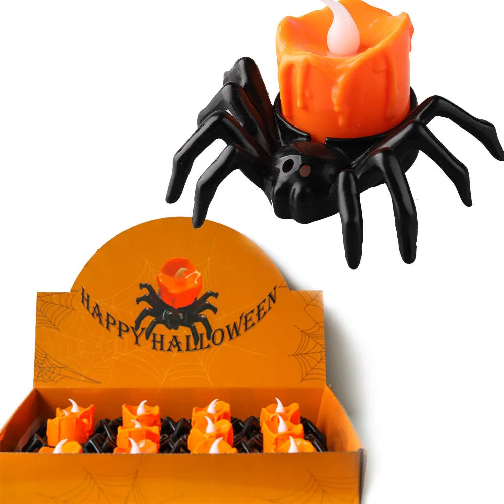 Halloween spider candlestick ornament plastic battery-powered 7x8.5cm spider lamp