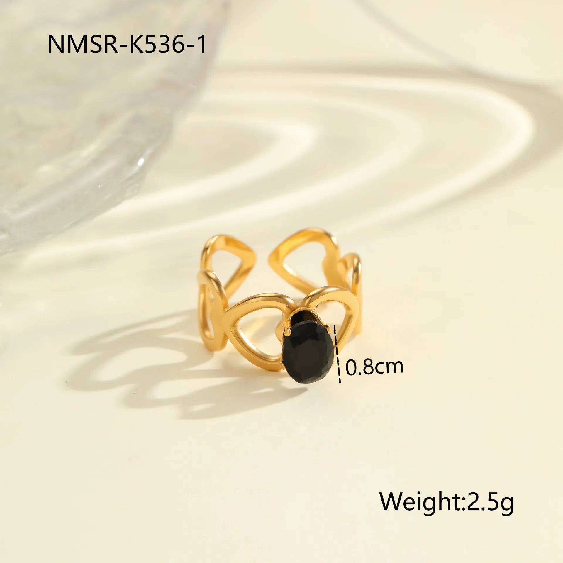 Geometric open mouth stainless steel ring with zircon stones and electroplated finish