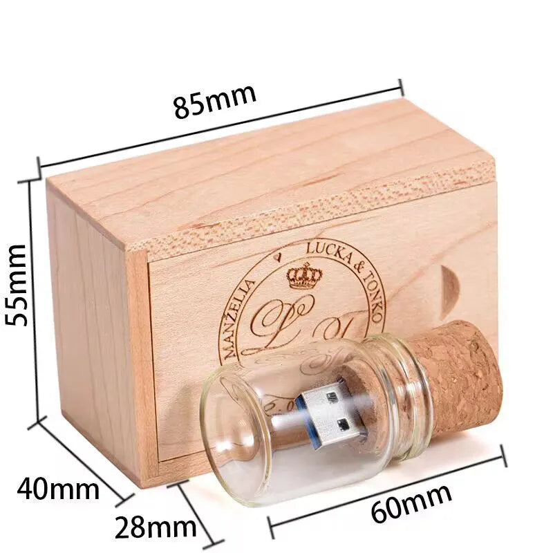 Wooden Wish Drift Bottle USB Disk transparent colour gift flash drive 60 x 28mm