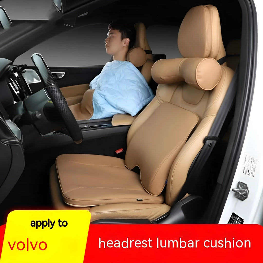 Car headrest, seat cushion, neck pillow and lumbar support accessories in minimalist design