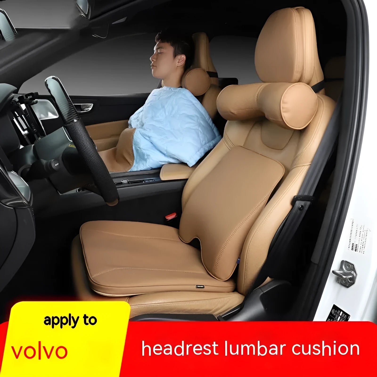 Car headrest, seat cushion, neck pillow and lumbar support accessories in minimalist design