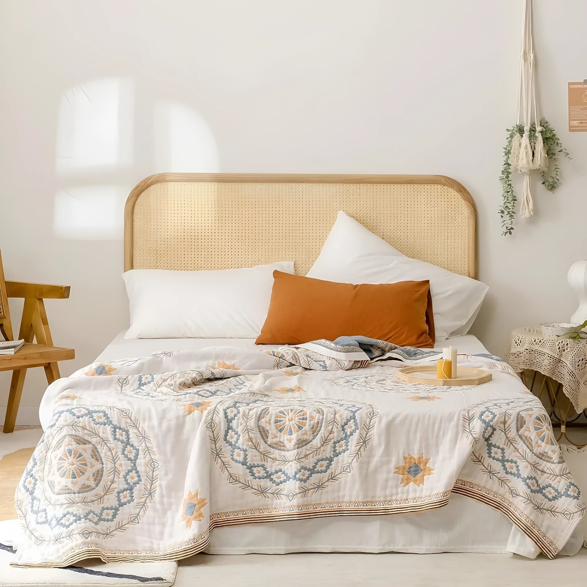 Cotton geometric pattern towel blanket in modern simplicity style showing texture detail