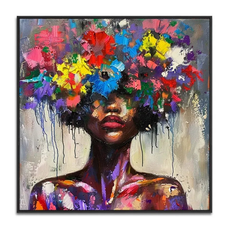 Hand painted oil painting square canvas woman portrait mystical floral modern wall art 100cm available sizes 50cm to 120cm