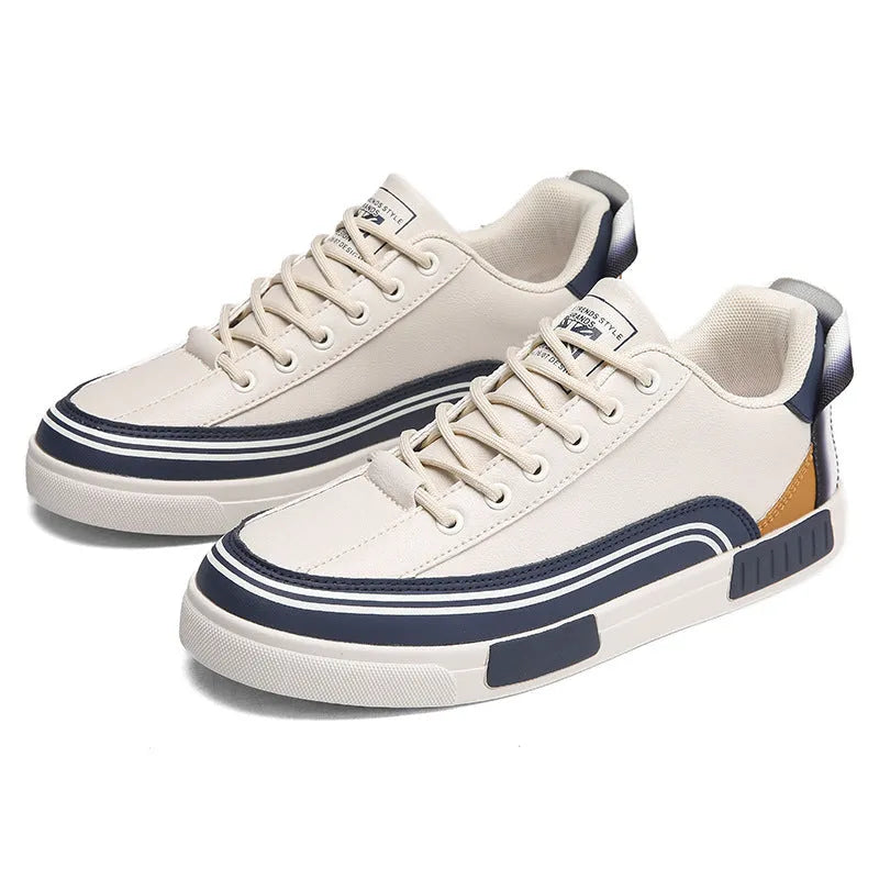 Men's breathable canvas mesh shoes in white beige and green with flat heel and round toe design