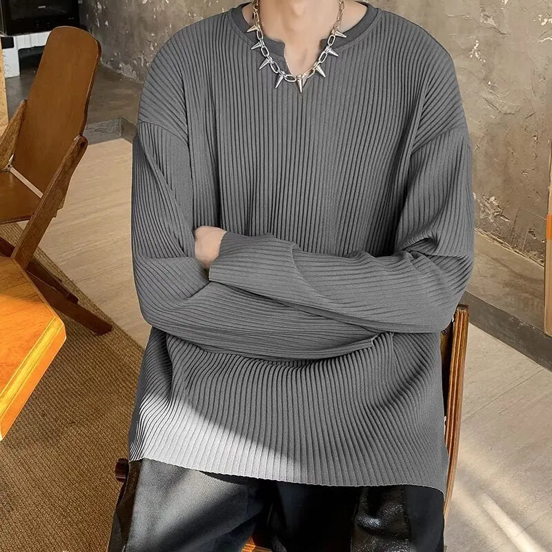 Women's plus size striped loose fit pullover top in black, grey, or white