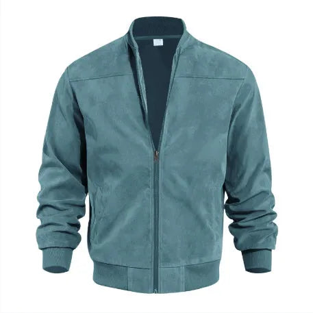 Men's casual plus size suede zipper jacket in polyester with cotton lining