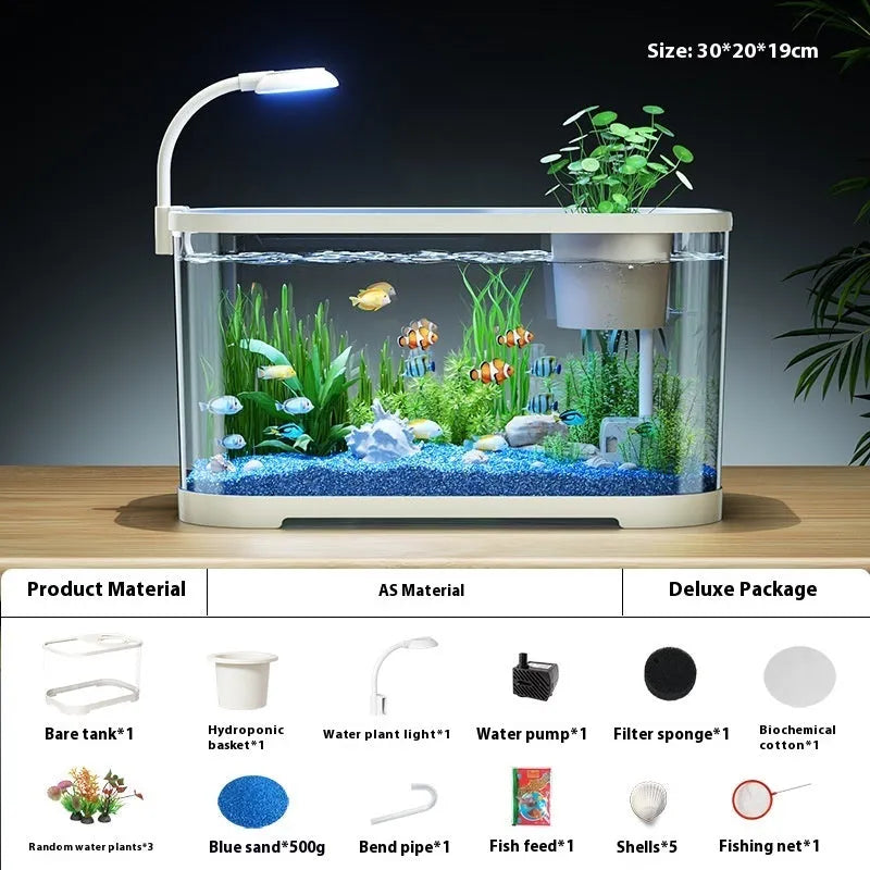 Ecological landscape filter oxygen-making integrated fish tank in luxury black colour on desktop