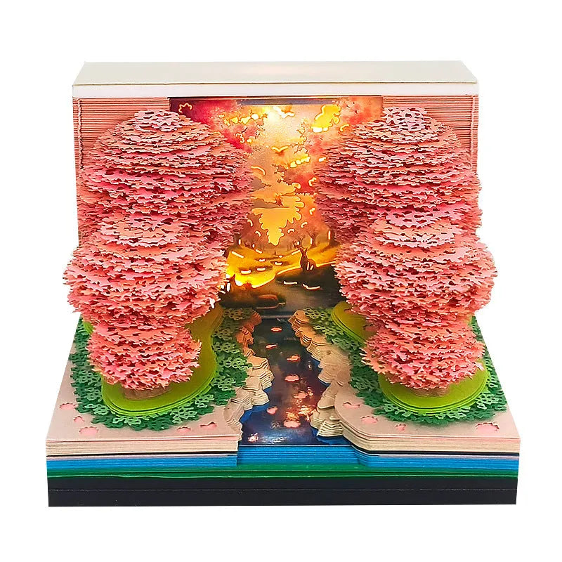 Peach Blossom Forest paper-cut calendar with paper brick cover, 2026 English weekly planner