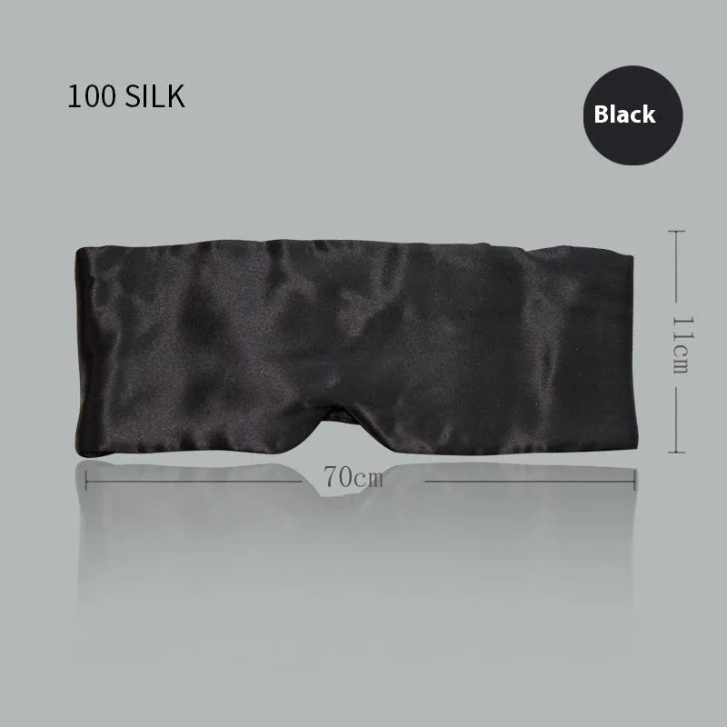 Mulberry silk sleep eye mask shown in multiple colours: black, gold, blue, grey, white, pink, and green.