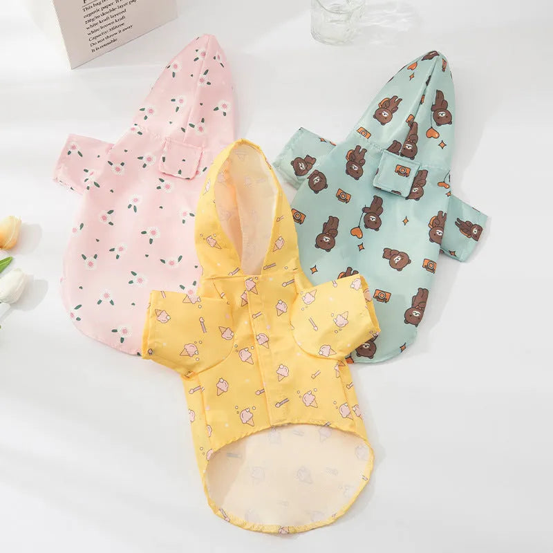 Fashion Pet Raincoat dog clothing in polyester with three colour options sizes S to XL
