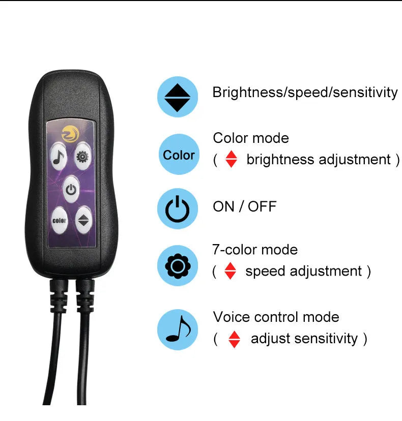 USB-powered colour changing LED ambient light strip for car dashboard and centre console illumination.